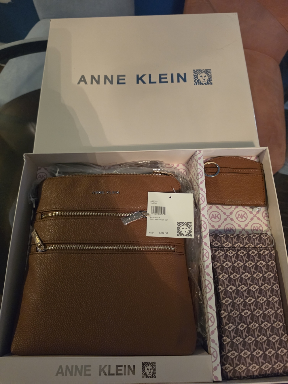 Anne Klein Cognac Men’s Pebbled Crossbody Backpack